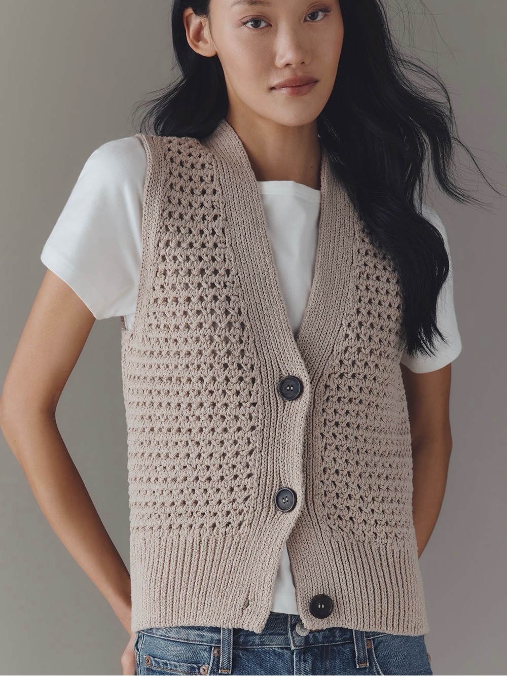 Anthropologie Maeve Sweater Vest & Tshirt Twofer Womens Two Piece White Tee L